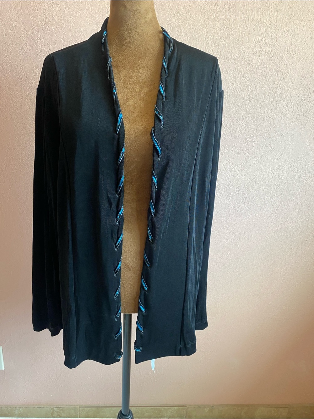 CHICO’S  Black Cardigan with Teal Blue Trim